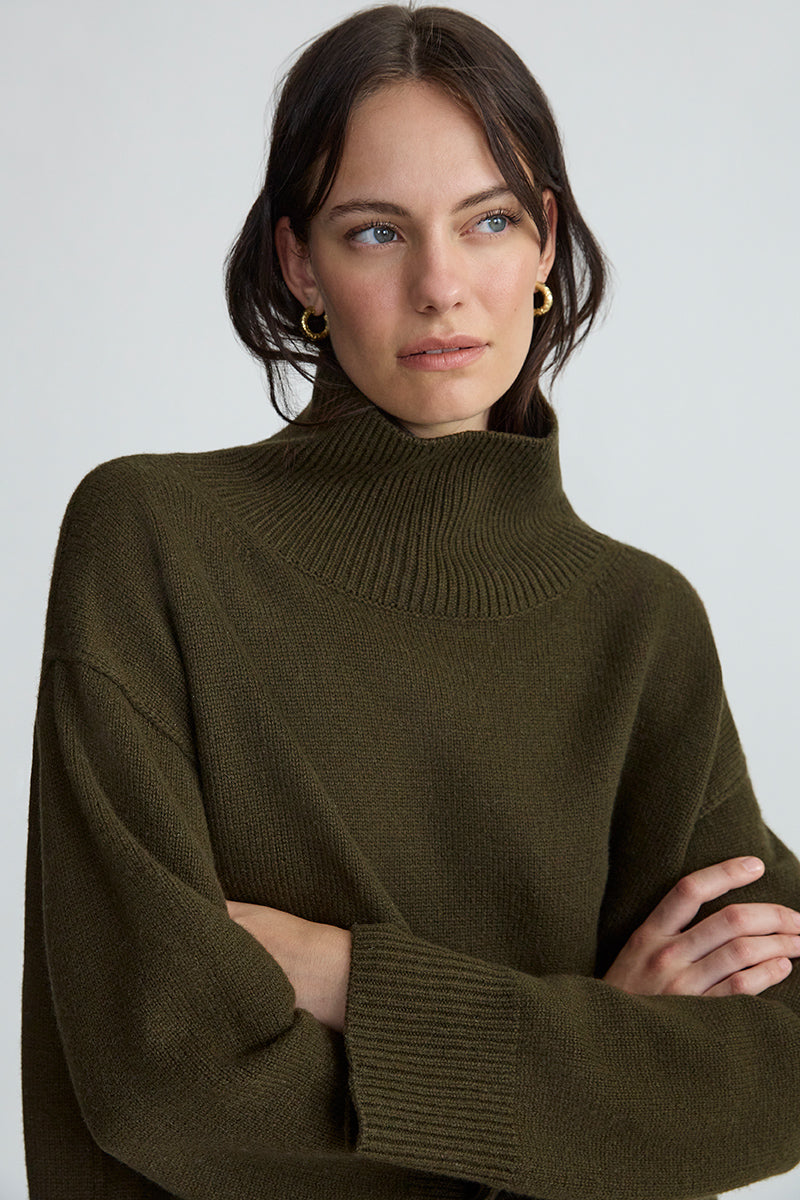 Olive Green Long outlet Split Turtleneck Sweater Duster